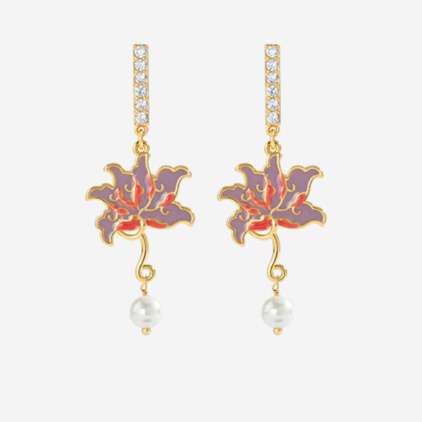 Light Luxury Lotus Zircon Pearl Enamel Earrings