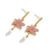 Light Luxury Lotus Zircon Pearl Enamel Earrings