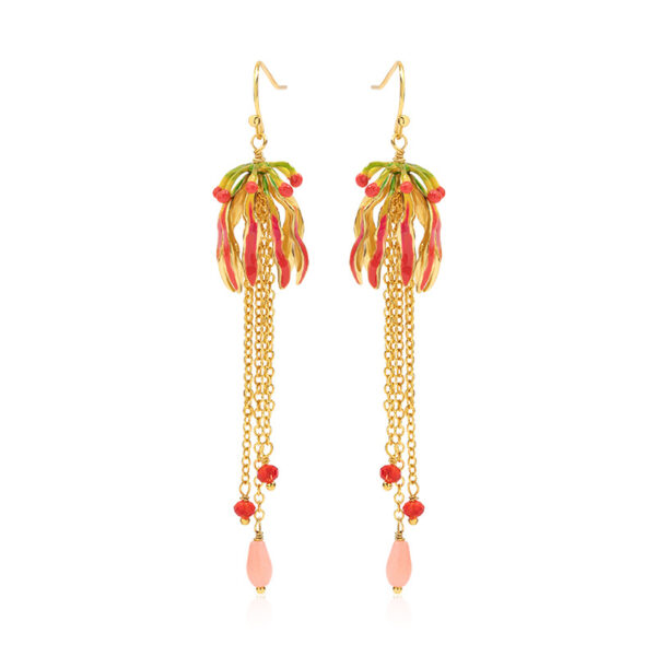 Niche original design plant tassel enamel earrings