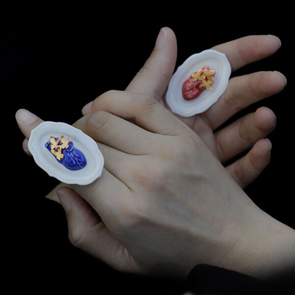 Original Design Ceramic Heart Butterfly Ring