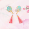 Original Design Peach Blossom Fan Enamel Tassel Earrings
