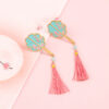 Original Design Peach Blossom Fan Enamel Tassel Earrings