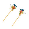 Original Design Red Berry Bluebird Enamel Tassel Earrings