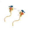Original Design Red Berry Bluebird Enamel Tassel Earrings