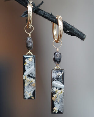Original Design Removable Plant Black Hoop Earrings