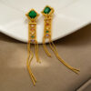 Original Design Retro Ethnic Style Tassel Green Long Earrings