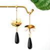 Original Design Vintage Pearl Black Agate Gold Earrings
