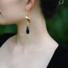 Original Design Vintage Pearl Black Agate Gold Earrings