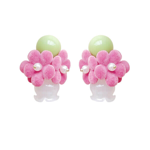 Original Flocked Flower Glass Ball Stud Earrings