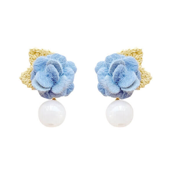Original Plush Light Blue Flower Glass Ball Stud Earrings