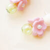 Original Round Flocked Pink Flower Glass Ball Stud Earrings