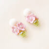 Original Round Flocked Pink Flower Glass Ball Stud Earrings