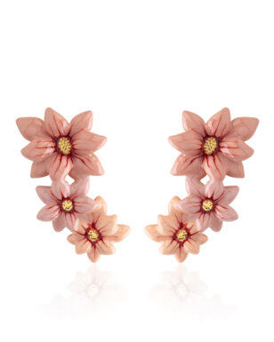 Pink Flower Enamel Stud Earrings