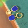 S925 Silver Gold Plated Lapis Lazuli Mismatched Earrings
