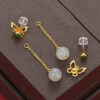 S925 Silver Inlaid Hetian Jade Butterfly Earrings