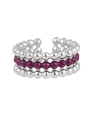 S925 Silver Multi-Layered Round Bead Glue Open Ring