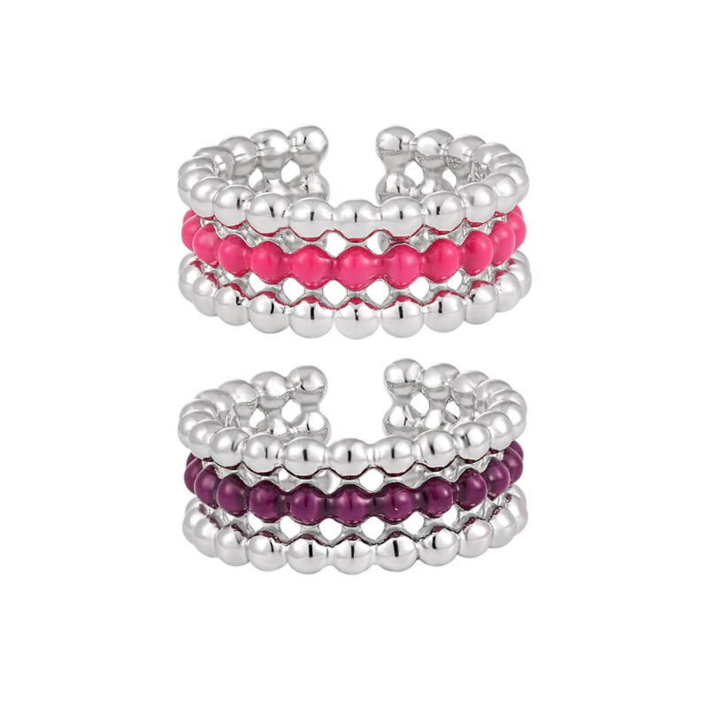 S925 Silver Multi-Layered Round Bead Glue Open Ring