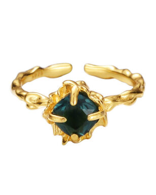 S925 Silver Inlaid Gem Texture Open Ring