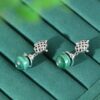 S925 Silver Retro Hollow Malachite Earrings