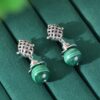 S925 Silver Retro Hollow Malachite Earrings