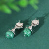 S925 Silver Retro Hollow Malachite Earrings