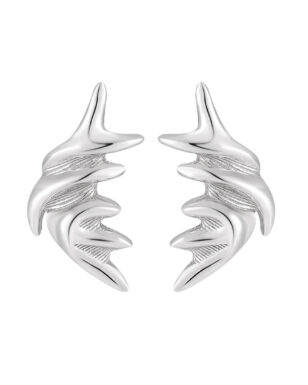 S925 Silver Textured Irregular Wing Stud Earrings