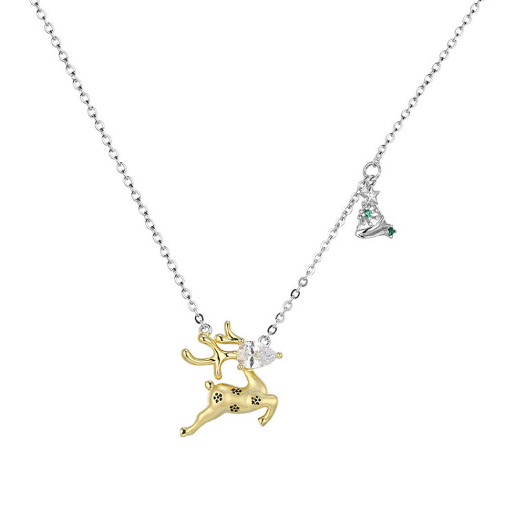 S925 Sterling Silver Christmas Elk Necklace