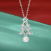 S925 Sterling Silver Christmas Tree Natural Fresh Water Pearl Necklace