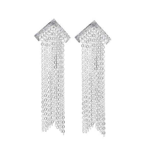 S925 Sterling Silver Fashion V-shaped Long Tassel Earrings