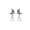 S925 Sterling Silver Freshwater Pearl Cloisonné Butterfly Stud Earrings