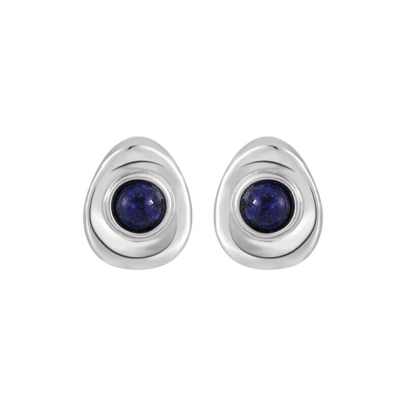 S925 Sterling Silver Geometric Oval Inlaid Lapis Lazuli Stud Earrings
