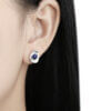 S925 Sterling Silver Geometric Oval Inlaid Lapis Lazuli Stud Earrings