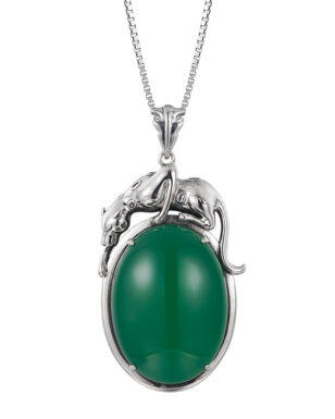 S925 Sterling Silver Inlaid Green Agate Malachite Leopard Pendant