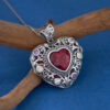 S925 Sterling Silver Inlaid Heart-shaped Ruby Hollow Carved Pendant