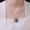 S925 Sterling Silver Inlaid Heart-shaped Ruby Hollow Carved Pendant