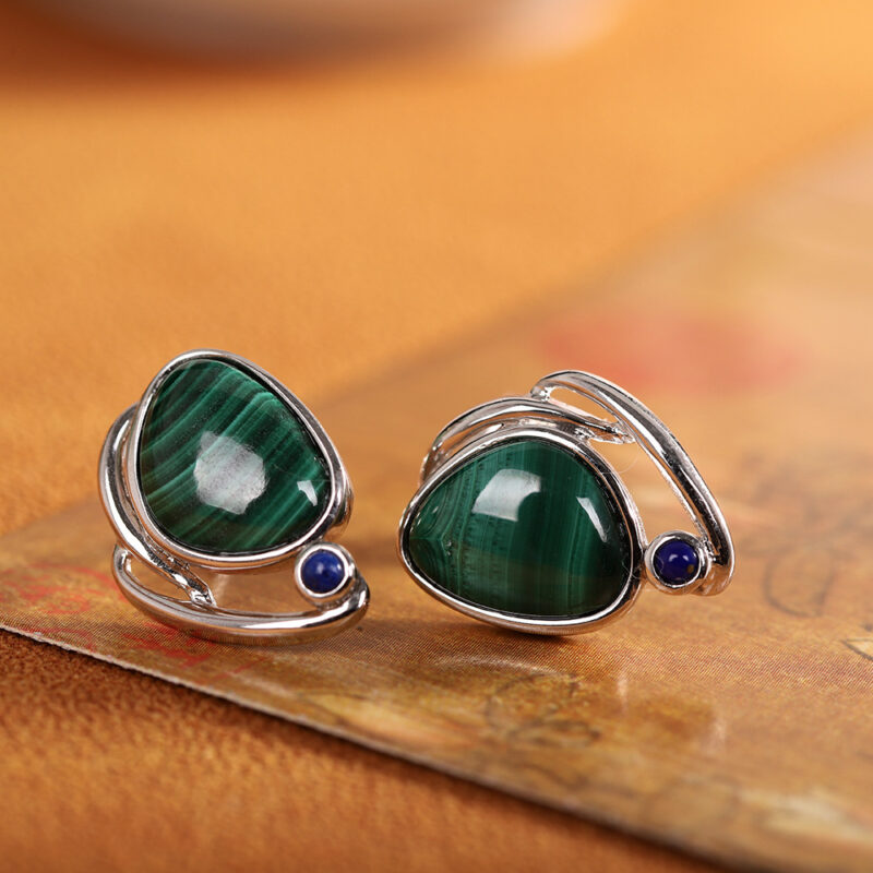 S925 Sterling Silver Inlaid Malachite Stud Earrings