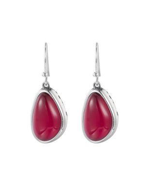 S925 Sterling Silver Inlaid Red Corundum Geometric Hollow Simple Earrings