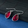 S925 Sterling Silver Inlaid Red Corundum Geometric Hollow Simple Earrings