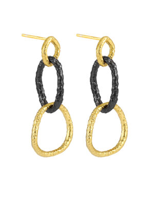 S925 Sterling Silver Light Luxury Color Electroplating Texture Irregular Geometric Three-Ring Earrings