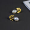 S925 Sterling Silver Original Vintage Classic Pattern Pearl Stud Earrings