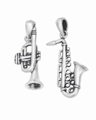 S925 Sterling Silver Saxophone Trumpet Pendant