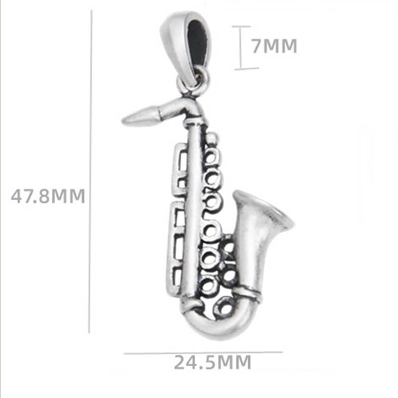 S925 Sterling Silver Saxophone Trumpet Pendant