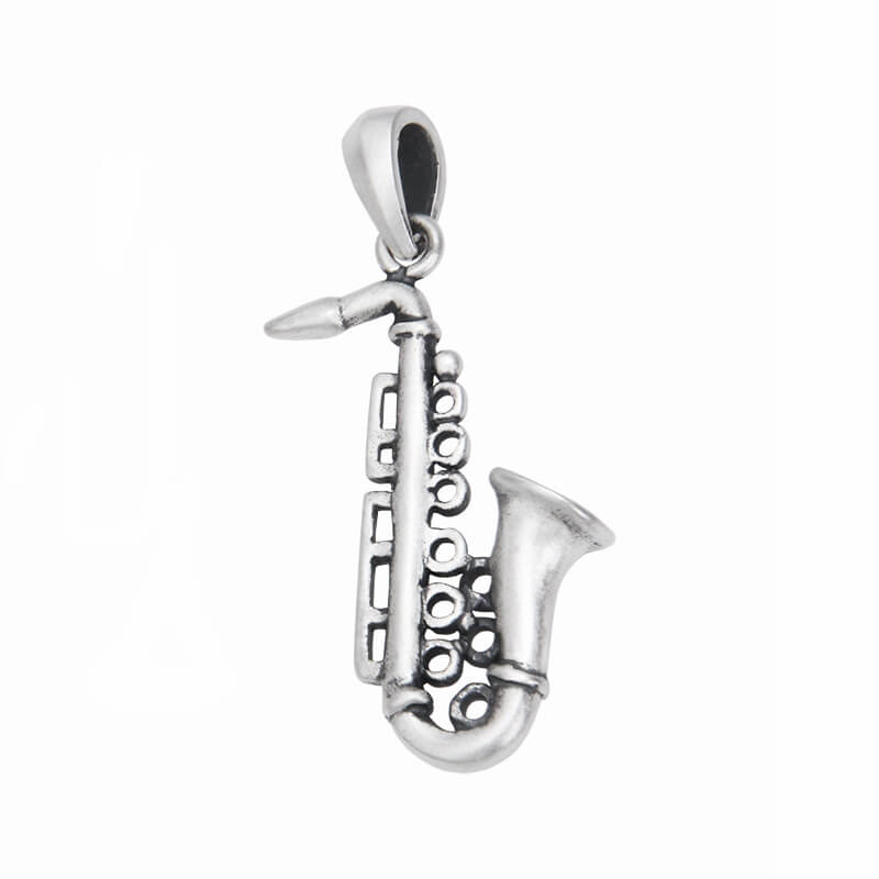 S925 Sterling Silver Saxophone Trumpet Pendant