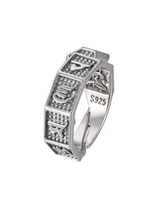 S925 Sterling Silver The Six-Character Great Bright Mantra Open Ring