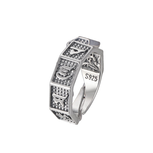 S925 Sterling Silver The Six-Character Great Bright Mantra Open Ring