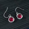 S925 Sterling Silver Vintage Inlaid Red Corundum Hollow Carved Earrings