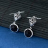 S925 Sterling Silver Vintage Round Black Agate Earrings