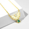 S925 Silver Malachite Zircon Fan Necklace Earrings