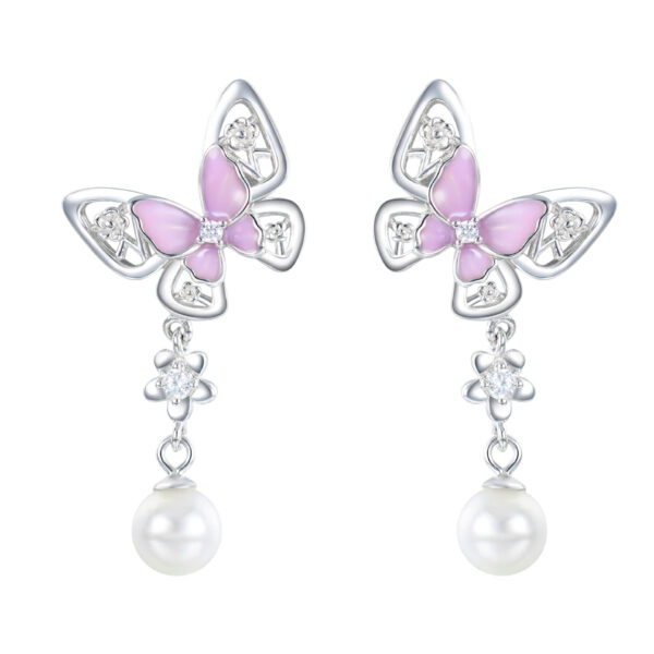 S925 Silver Butterfly Pearl Earrings