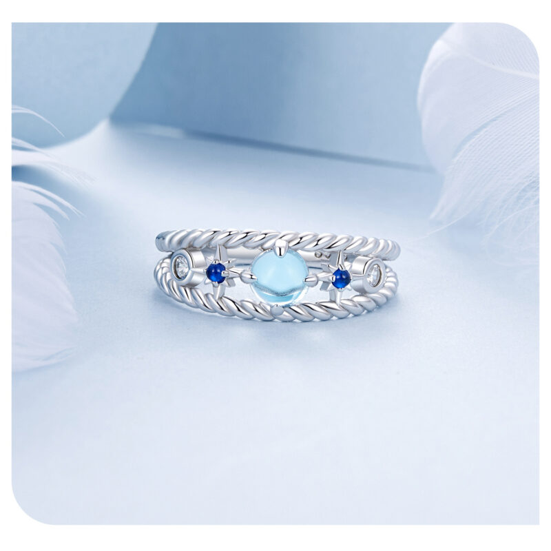 S925 Silver Original Blue Stars Hollow Ring